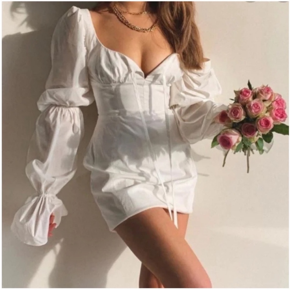 House of CB White Puff-Sleeve Mini Dress